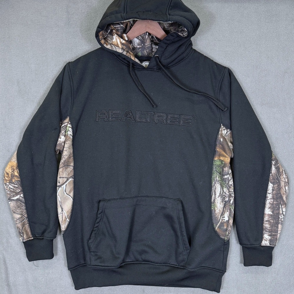 Earthletics Realtree Hoodie Men XL Black Camo Hunting Fleece Pullover Outdoors